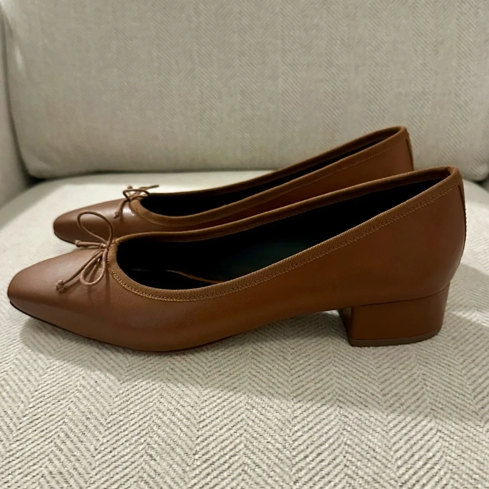 Veronica Beard Brown Square-Toe Leather Ballet Square Heel Low Pumps NWT - Picture 2 of 6